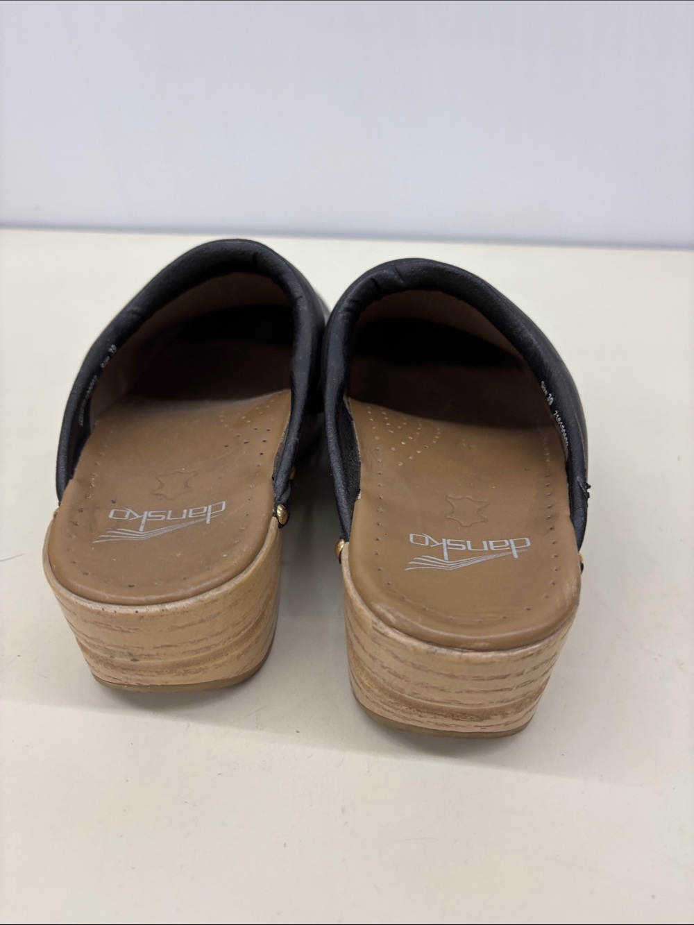 Dansko Black Perforated Leather Clogs with Gold Studs - Picture 4 of 8